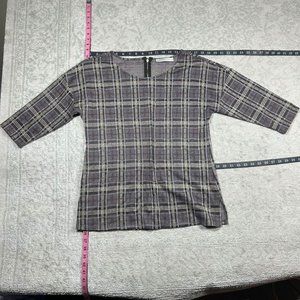 Everett Bleu Top Small Crew Neck 3/4 Sleeve Blouse